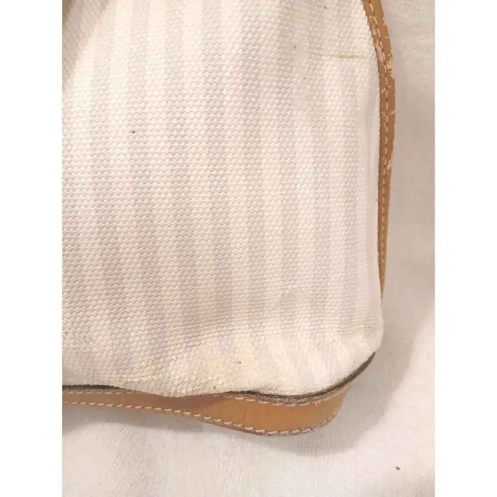 Fendi Pequin Striped White Satchel Handbag Purse Vintage Authentic Clean Classic